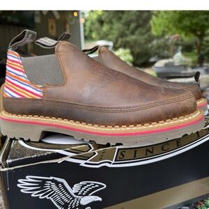 Georgia Boot Womens Brown Leather Slip On Bootie strip Boots Shoes NWT size 8.5